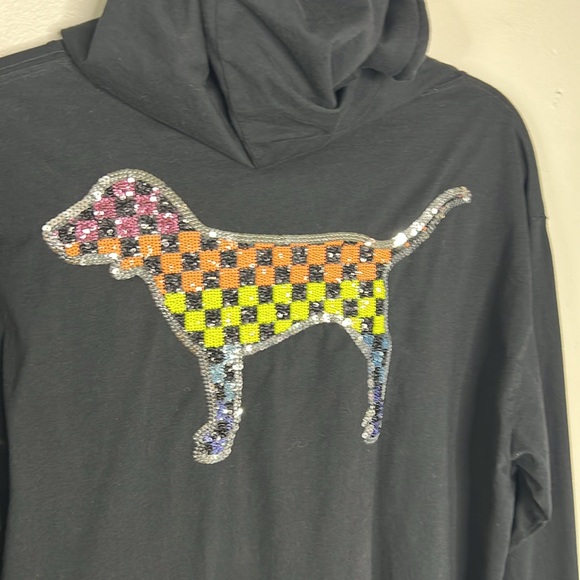 Victoria’s Secret PINK Rainbow Sequined Checkered Dog Hooded Tee size Large - Picture 13 of 15
